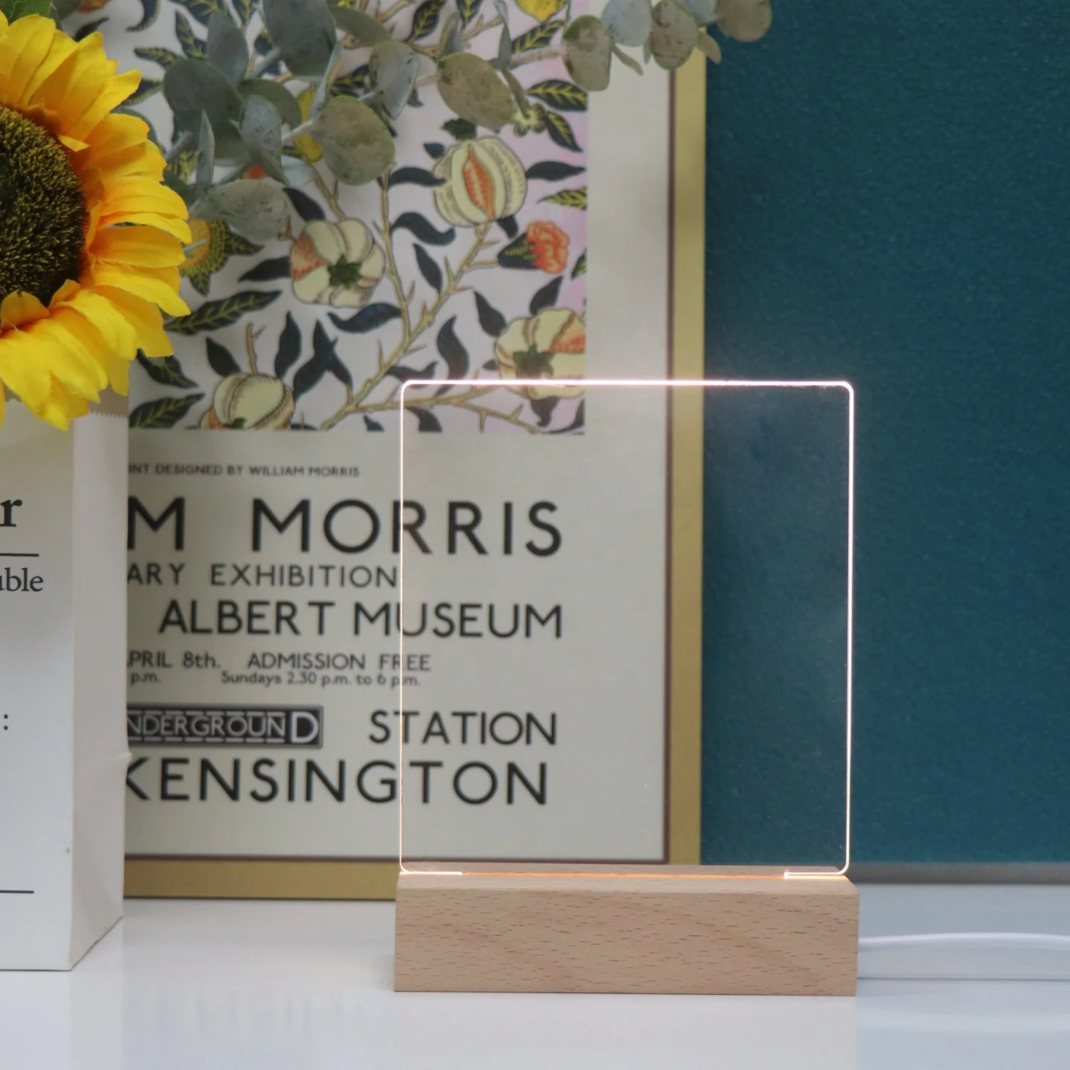 Wholesale Erasable Memo Board DIY Night Light Blank Acrylic LED Lights With Led Wood Base