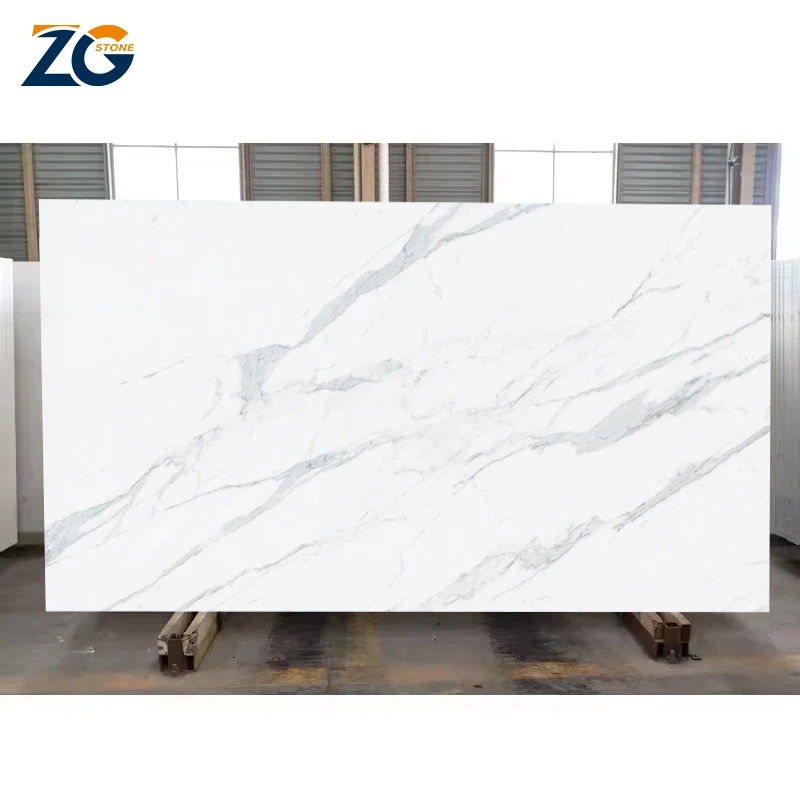 ZGSTONE Artificial Marbles Slab Floor Tile Calacatta White Stairs Marble Stone Porcelain Floor Table Top Slab Kitchen Countertop