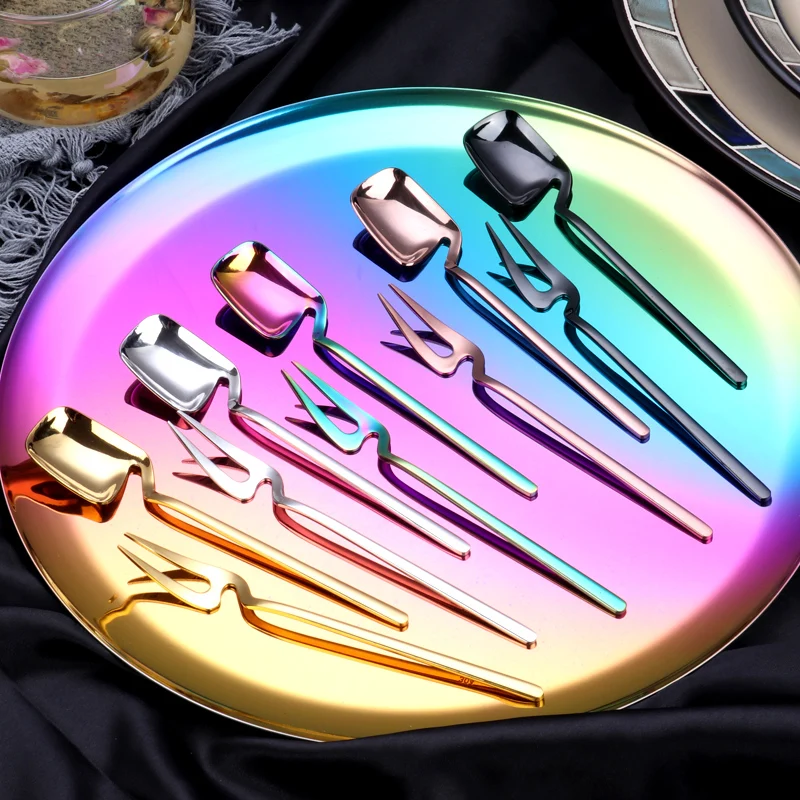 
Stainless Steel Tableware Spoon and Fork Set can Hang on the Glass for Coffee, Tea and Fruit 
