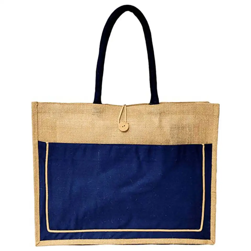 JIAHE Custom Personalization Shopping Tote Bags Blue Sublimation Jute Bags With Button