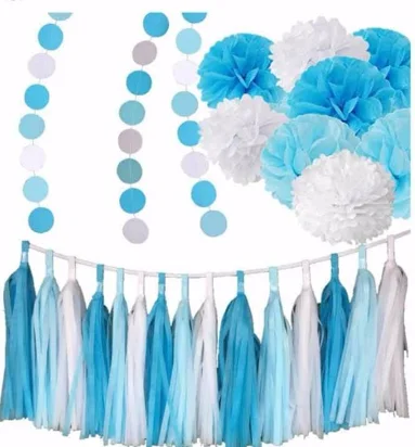 Pink And Dot Pompon, 2 Pcs Dot Garland 15 Pcs Tassel 22 Pcs Latex Balloon For Wedding Decoration