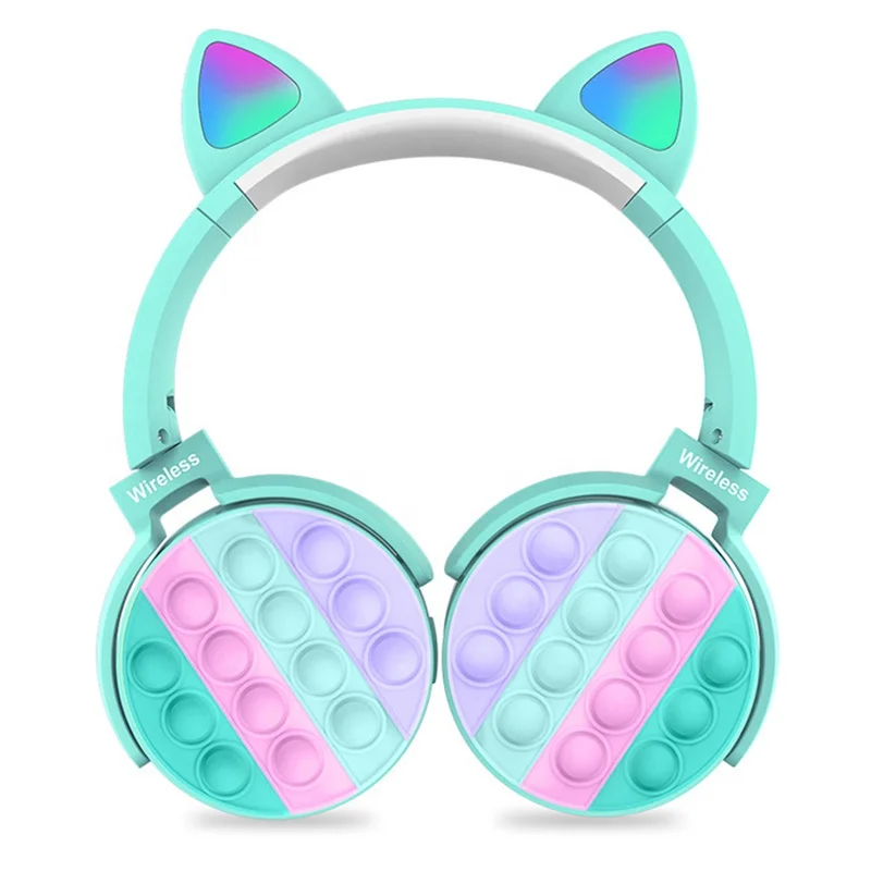 CT-950 Stress Relief Kid BT Wireless Cat Ear Headset CT950 Silicone Green Rainbow Bump Push Bubble Headphone