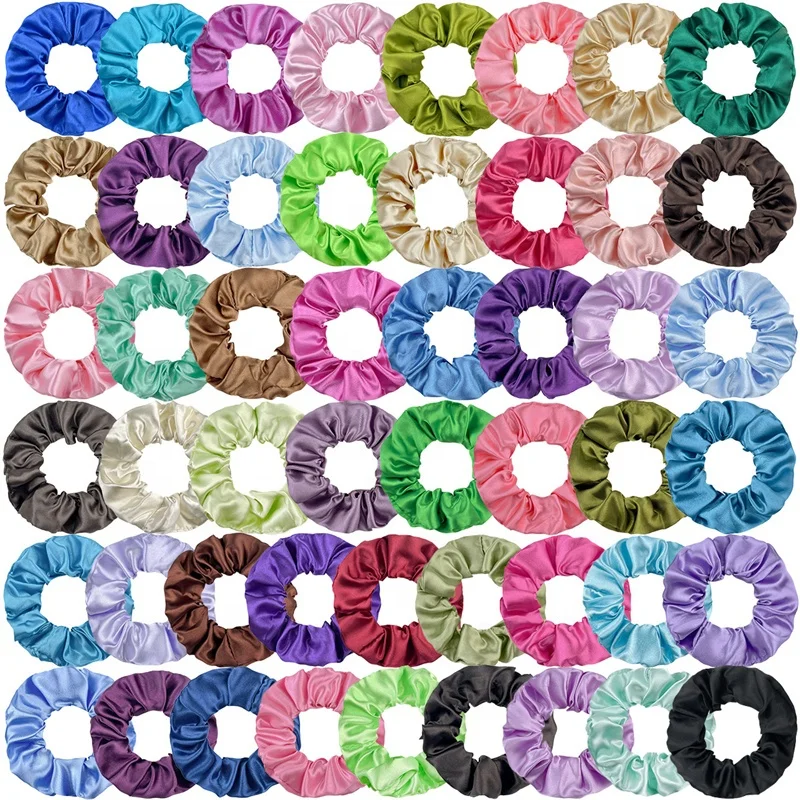 50 Colors Satin Scrunchies Girls Elastic Hair Band Ponytail Holder Ties Rubber Bands Fashion Women Accessories Solid Scrunchies