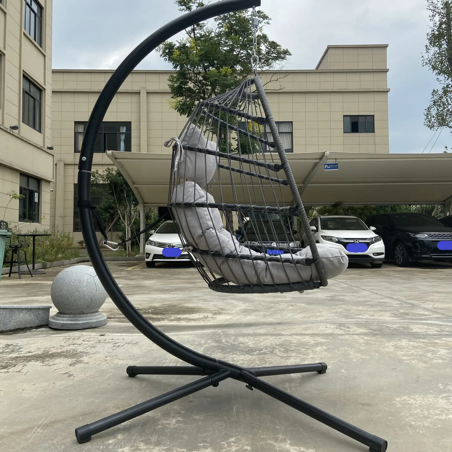 
Patio Hanging Egg Chair With Stand, Outdoor Garden Furniture Wicker Rattan Swing Chair Hammock Chair with Cushion 