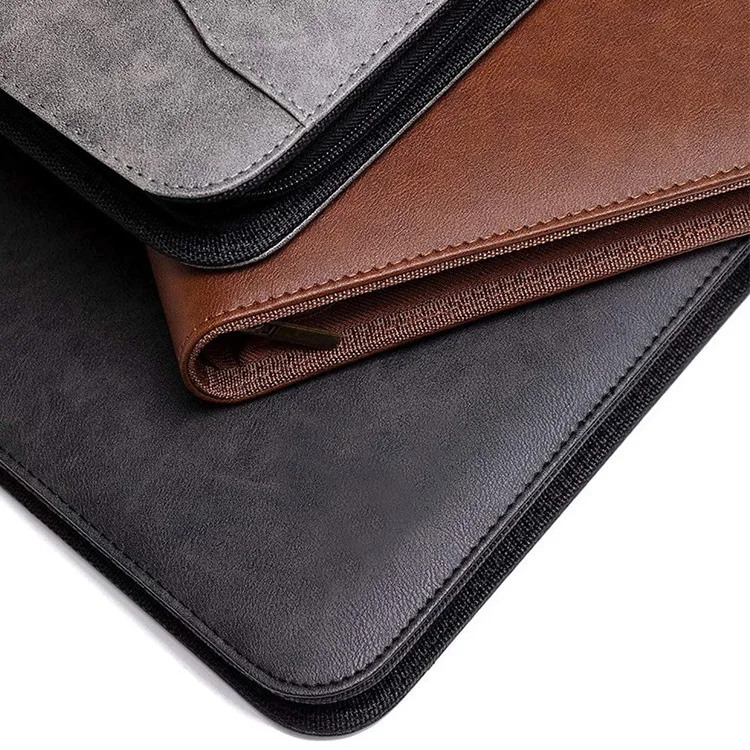 Multi-function PU Executive Zipper Holder Leather Documents Organizer Portfolio File Folder With Letter-Size Notepad and Pockets