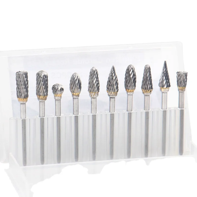 10PCS 3mm Shank Double-Cut Tungsten Carbide Rotary Burr Set Milling Cutter Tools For Copper Aluminum Wood Grinding