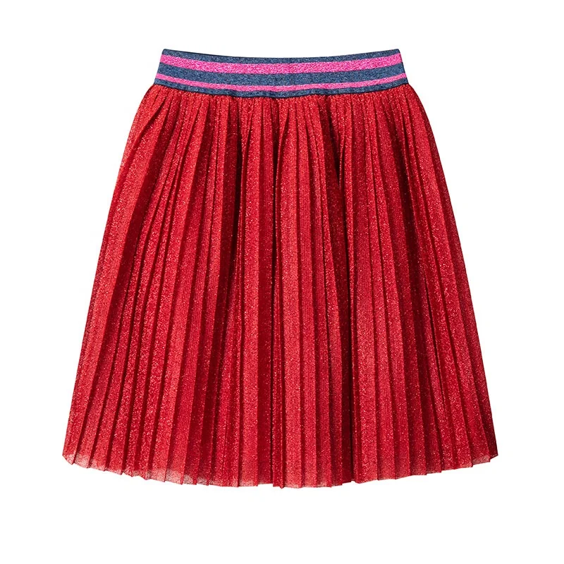Юбка на заказ с эластичным поясом, красная, блестящая, плиссированная, для рождественской вечеринки, для девочек, на день рождения