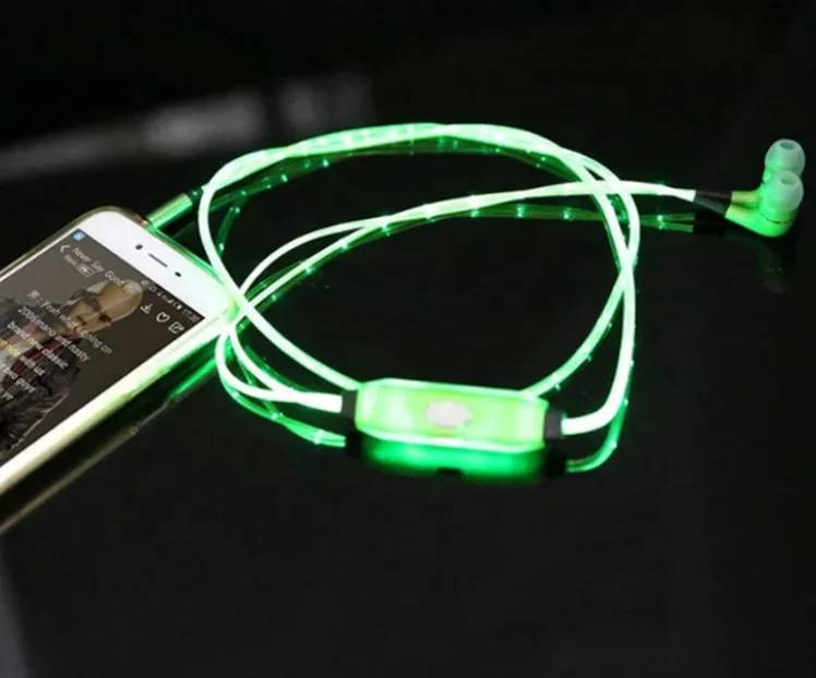 Luminous Streamer with wheat luminous headphones LED metal fashion flash wire-controlled headphones