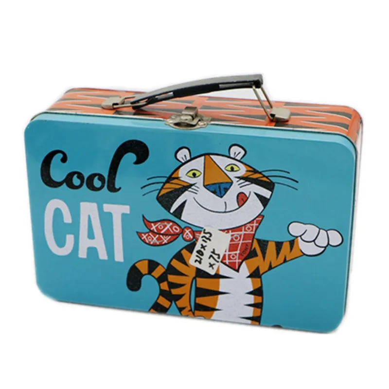 Vintage Handle Suitcase Mini Creative Handbag Candy Packaging Storage Box Metal Box Recyclable Metal Tin Box Tinplate OEM Accept