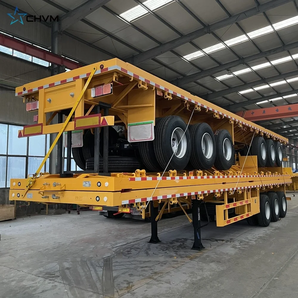 Flatbed Truck Trailer 50 Tons 40ft Flatbed Truck Trailers Skeleton Cargo 20ft Container Trailer For Sale