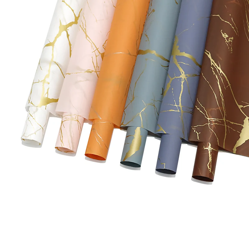 Hengcool 58*58cm High Quality Waterproof Low moq Florist Golden Marble Flower Wrapping Paper