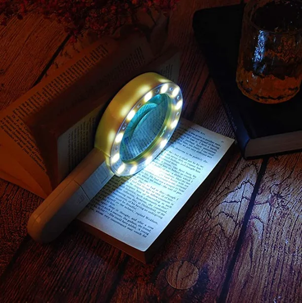 Magnifying Glass with Light, 30X Handheld Large Magnifying Glass 12 LED Illuminated Lighted Magnifier for Macular Degeneration