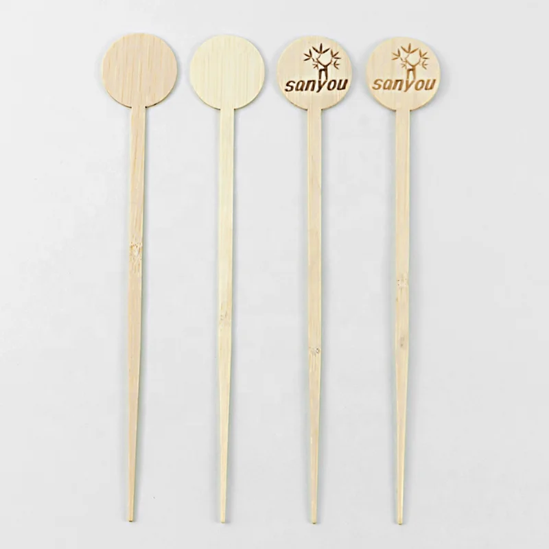 Professional Custom Style Round Head custom drink stirrers Bamboo cocktail stirrer swizzle stick cocktail stirrer custom