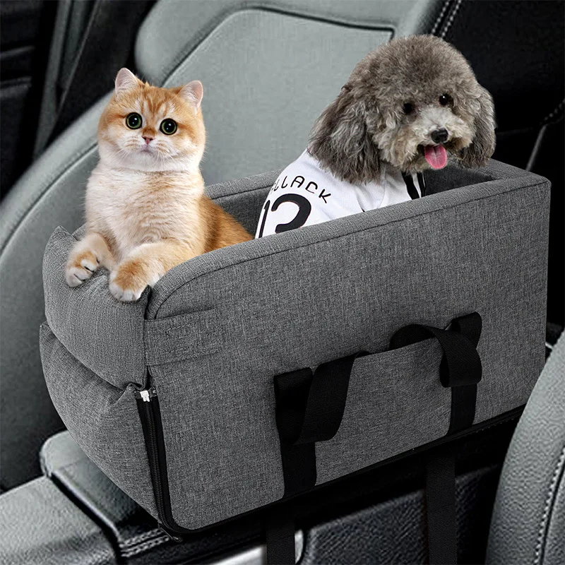 Anti-slip Safety Portable Small Pet Carrier Dog Cat Travel Kennel Car Center Console Armrest Booster Seat With Shoulder Straps