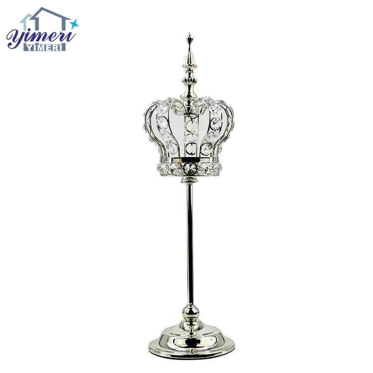 Custom 5 Size Unique Gold Metal Crown Crystal Candle Holder For Wedding Favors
