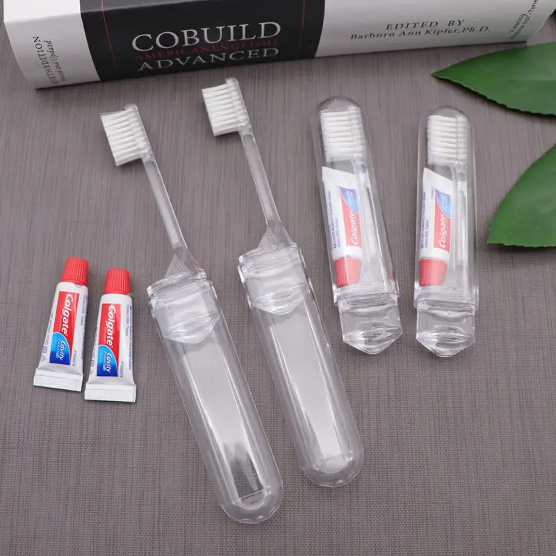 Foldable Travel Size Toothbrush with Toothpaste inside soft nylon bristle toothbrush