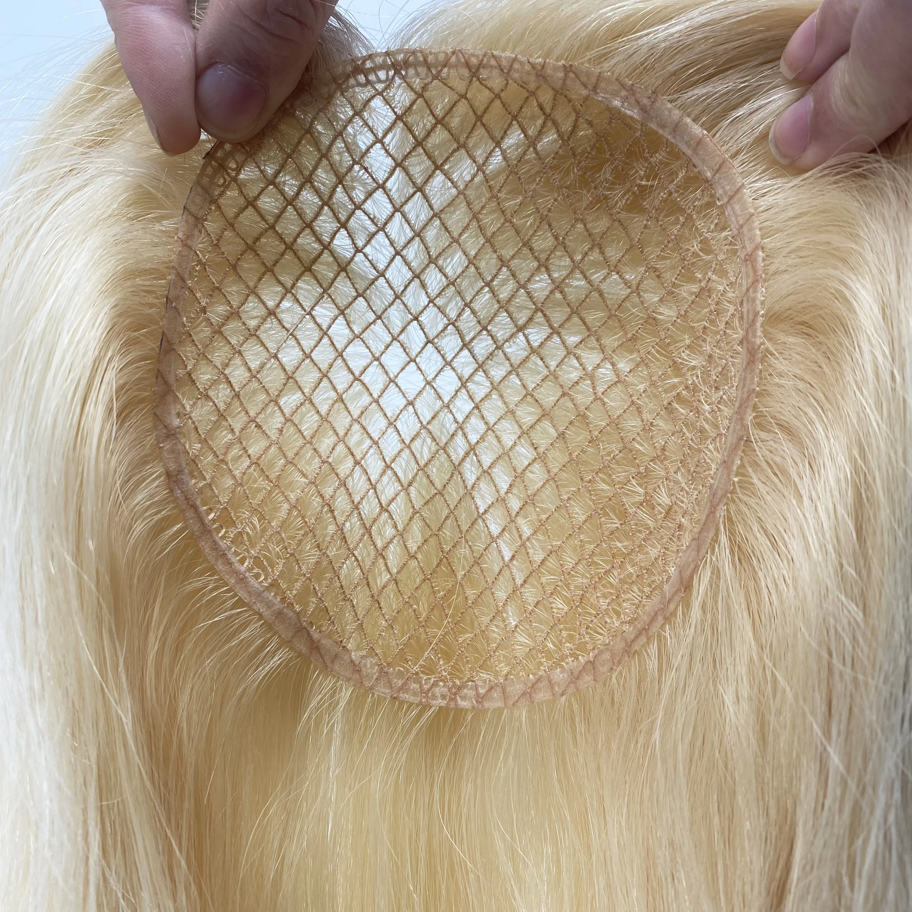 16 breathable mesh integration hair system European virgin hair 5x5 inches fishnet handmade topper