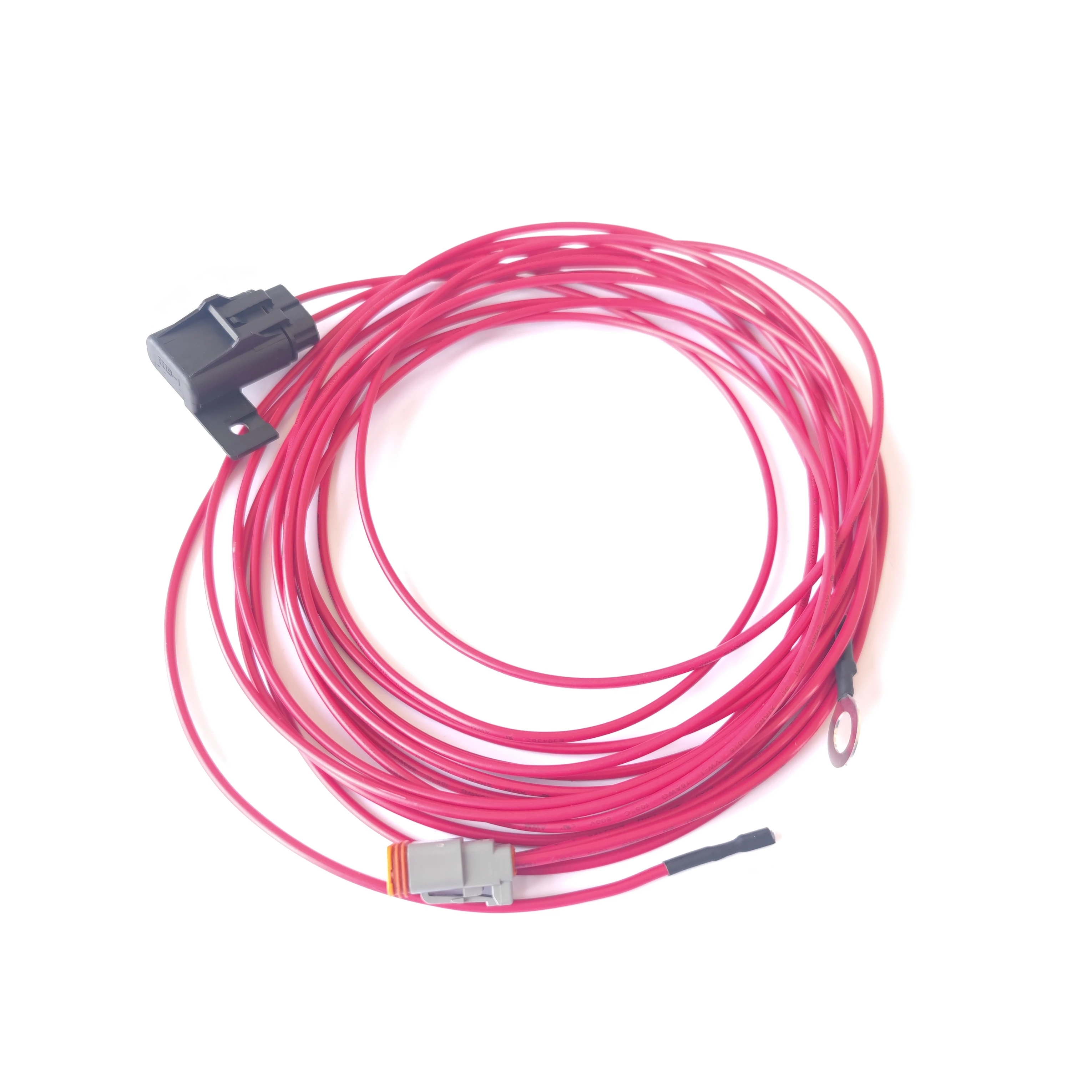 Изготовленный на заказ 16awg жгут проводов для морской батареи с 2-контактным гнездовым разъемом Dt Deutsch Dt06-2s и рядным держателем предохранителей
