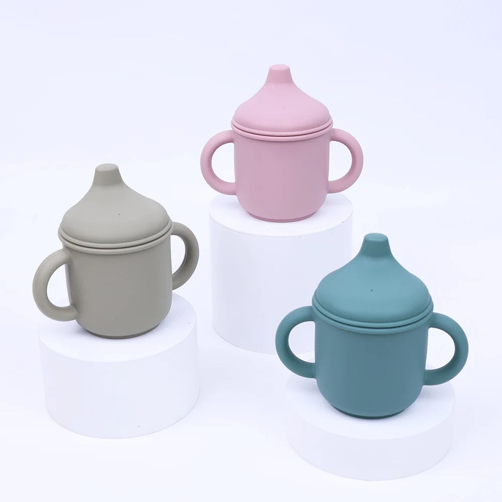 Custom Bpa Free Food Grade Kids Tableware Set Water Milk Learning Drinking Silicone Baby Sippy Cup Baby Training Cup Baby Cup
