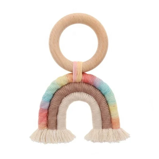 
Rainbow Macrame Teether Wooden Teething Ring 