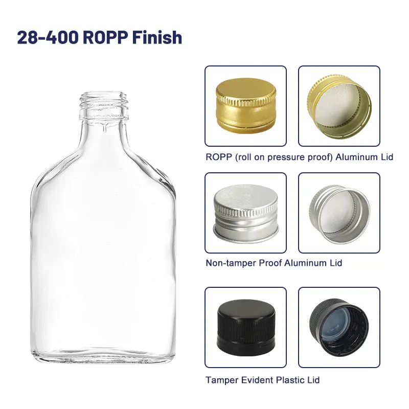 250ml Flask Style Glass Bottle with a Convenient ROPP Finish 8.5 oz Drink Bottles for Sauce Oil Syrup Liquid Beverage