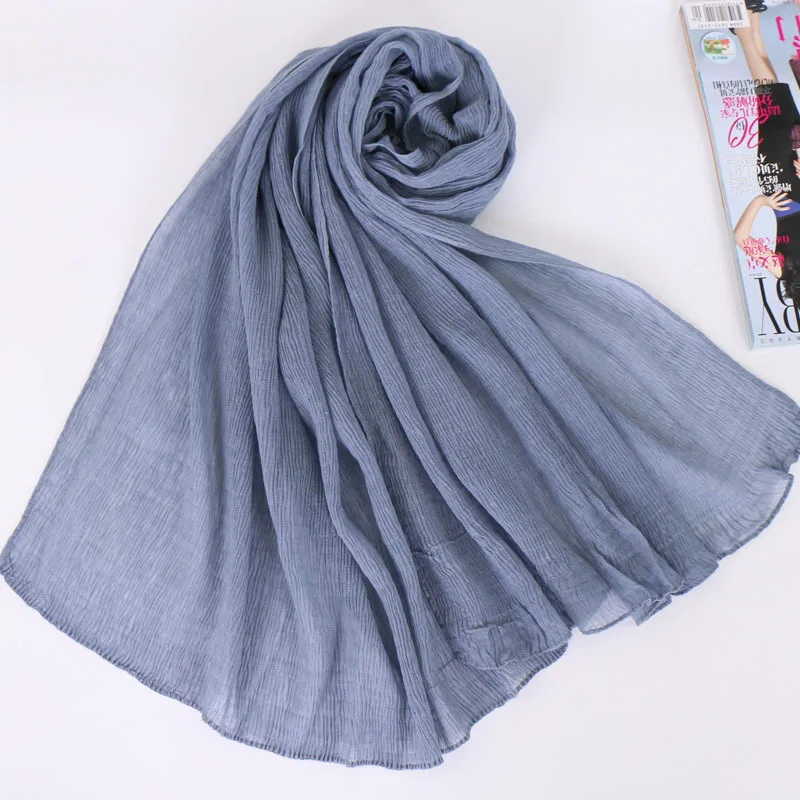 New Style Solid Color Plain Pleated Hijab Scarf Refreshing Breathable Voile Hijab for Women