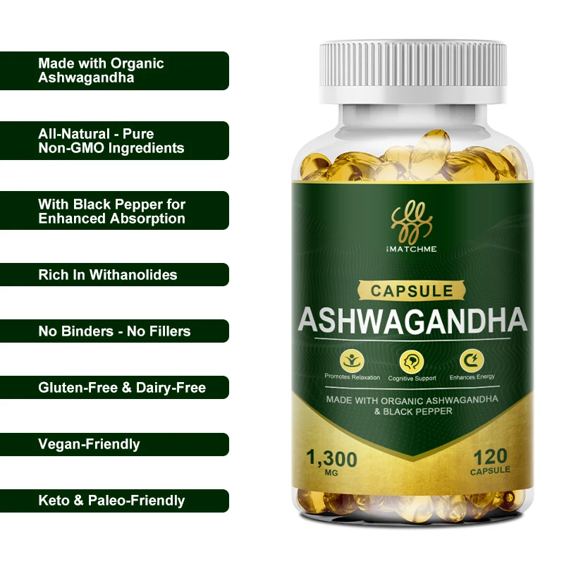 Factory Wholesale Ashwagandha Extract 1300mg 120caps Ashwagandha Capsules