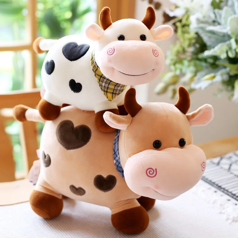 Stuffed High Quality Hot Sale Animals Plush Peluche Products Heart Embroidery Cow Grab Machine Toys Wholesale