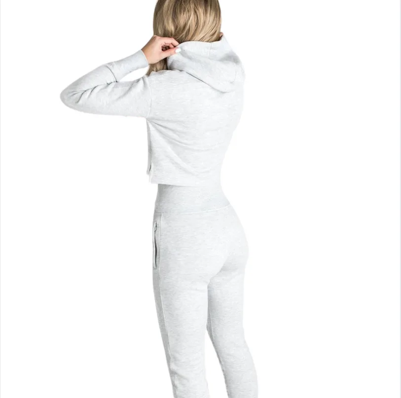 Женский Однотонный черный пуловер с длинным рукавом, укороченный топ, толстовка и штаны для бега, спортивный костюм