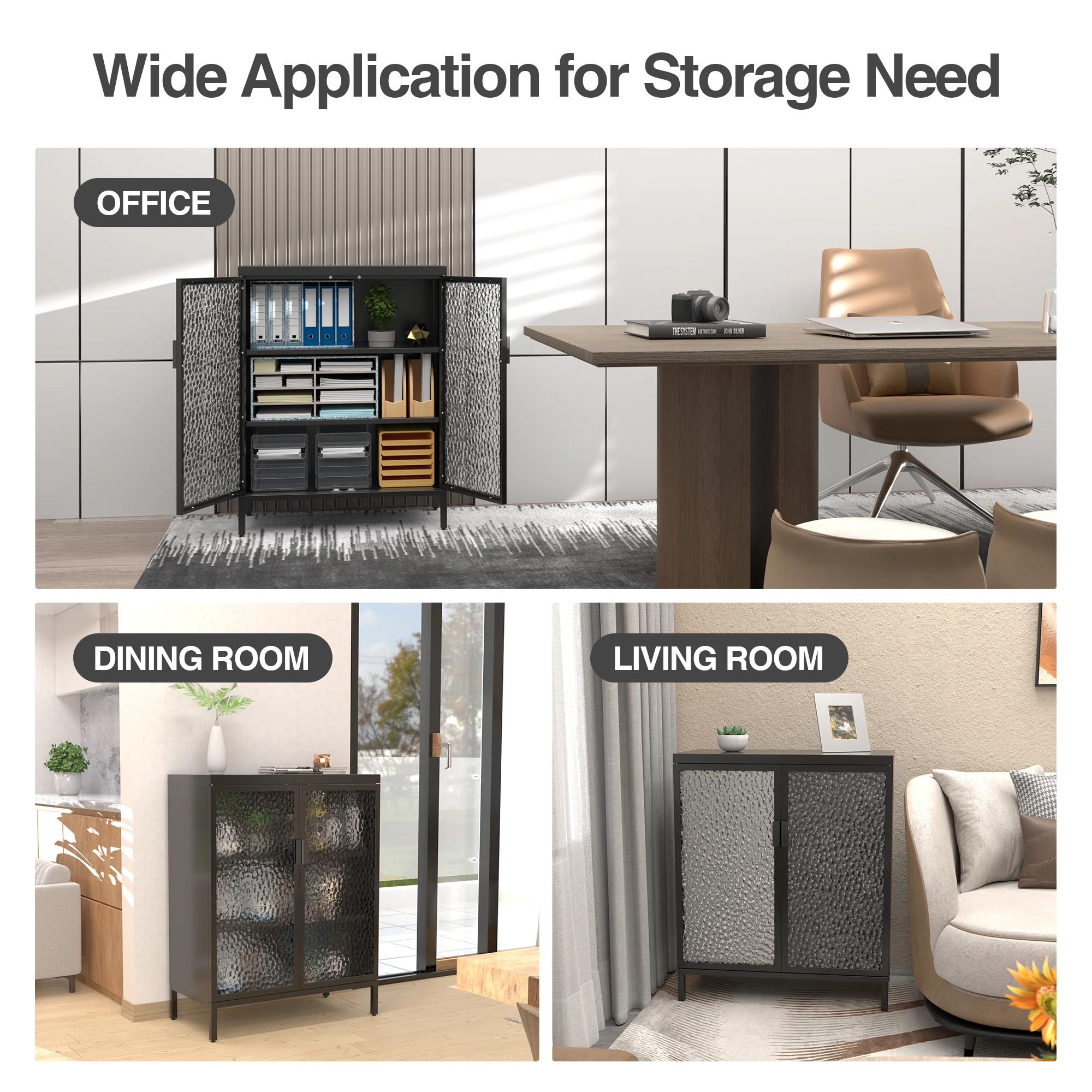 Adjustable Shelf 2 Glass Doors Multi-functional office metal storage cabinet Kitchen Storage Cabinet, Wine Bar Cabinet