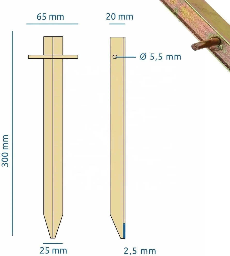 56878B# Steel Pegs T-Profile 400 x 25 mm Tent Pegs Hard Floors Tent Nails Camping Pegs Long Galvanized