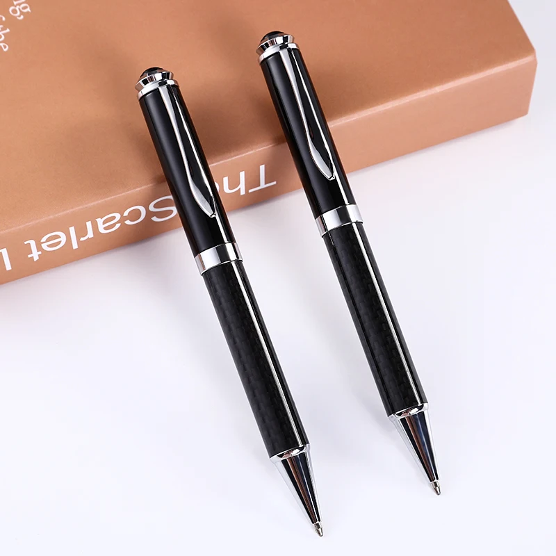 Heavy Luxury Business Custom Logo Carbon Fiber Metal Ballpoint Pen  Laser Engraving Logo For Office Gifts