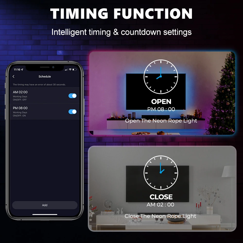 WIFI Tuya Smart IP67 Waterproof 5M RGB Light Strip Wireless Remote Control Colorful LED Neon Light Strip