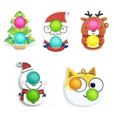 2021 New Design Christmas gift Fidget Buttons Keychain Toy Bubble Push it Silicone Sensory Fidget Toy