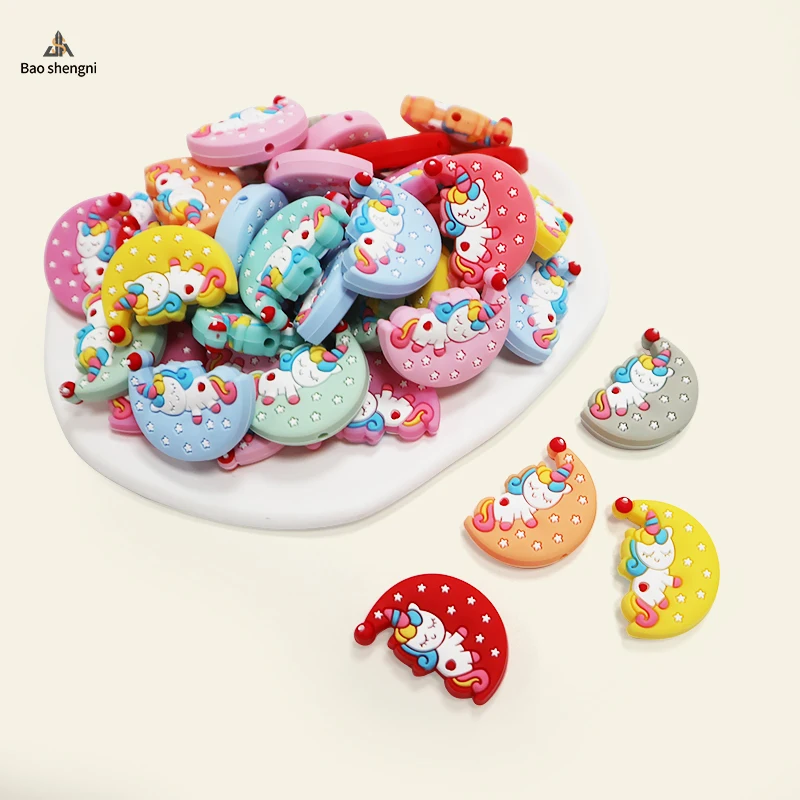 Unicorn Shape Silicone beads teeth baby toy silicone focal beads Food grade Cartoon Baby Teether DIY Beads