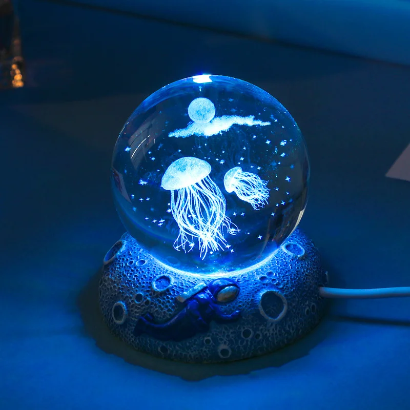 Jellyfish Dolp hin Star fish Laser Carved Table lamp Creative 3D Crystal Ball Night Light For Decoration