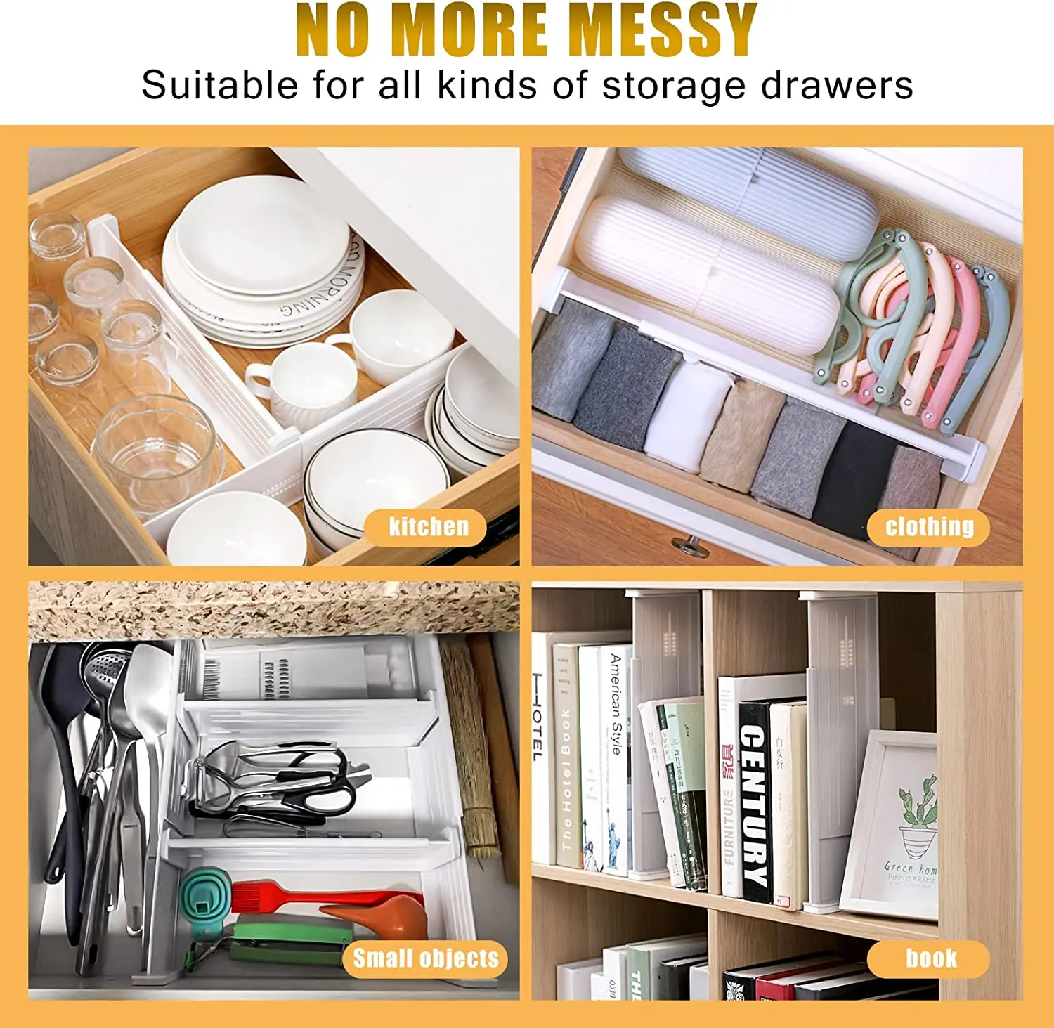 New Design Hot Selling Plastic Adjustable Drawer Separators High Quality Expandable Drawer Divider Organizer for Closets