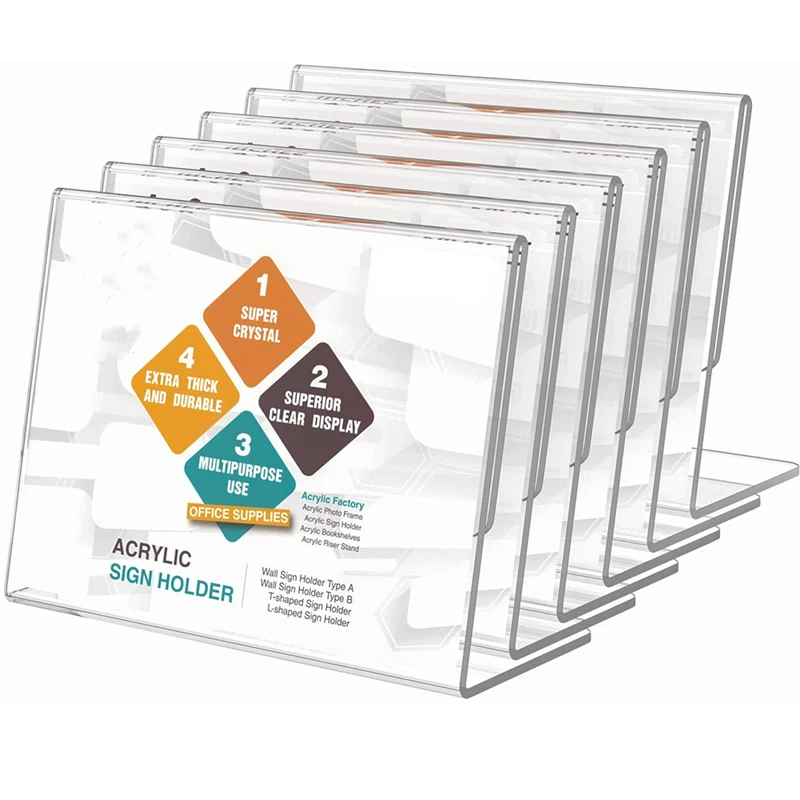 Mini Clear Acrylic Sign Display Holder Horizontal Slanted L-Shape Acrylic Name Card Price Card Tag Label Counter Top Stand