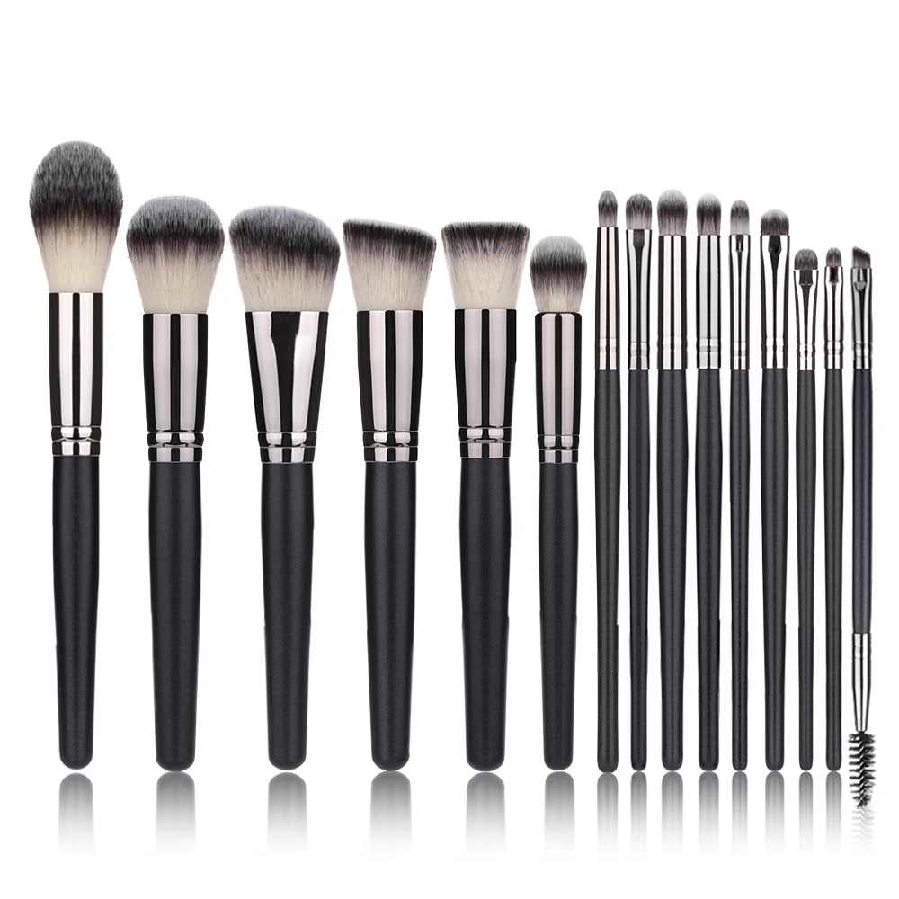 2020 Professional  Soft Synthetic Brushes Blending Facial Brush Black 15 Piece Wooden Makeup Brush