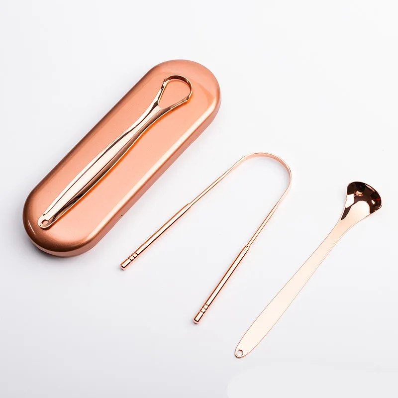 wholesale OEM logo 100% copper tongue cleaner stainless steel tongue scraper set tongue scraper