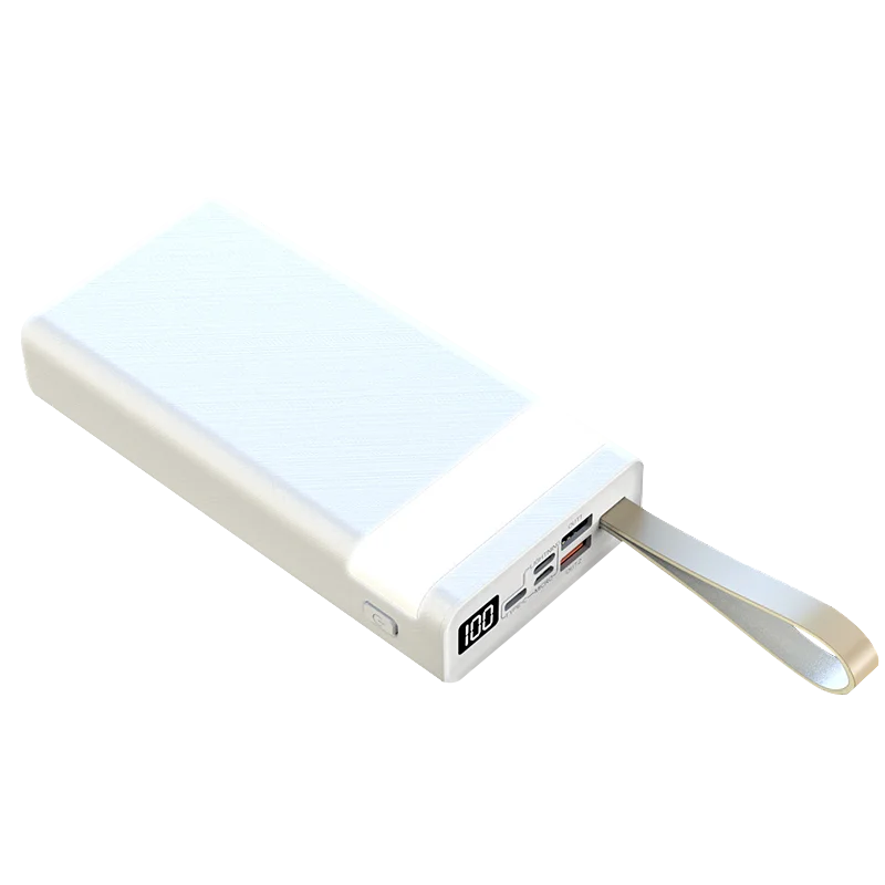 
Factory Price 30000mah Charger Mobile Portable Lether Rope Power Bank With Led Light 