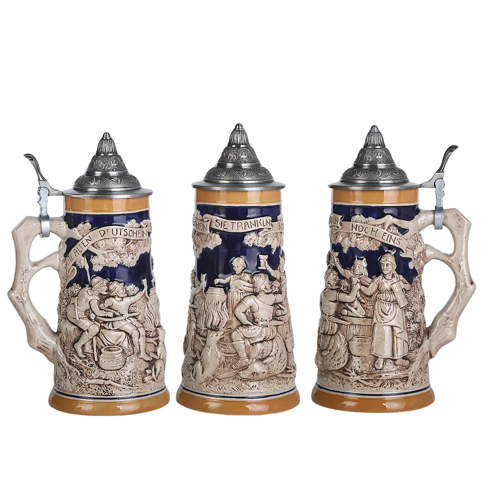 custom logo German relief beer mugs manufacturers wholesale large capacity ceramic cup shaped European mug