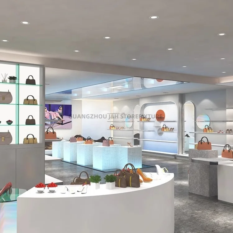 Custom Fashion Leather Bags Shop Interior Design Ladies Footwear Display Showroom Design Handbag Display Ideas For Bag Shop