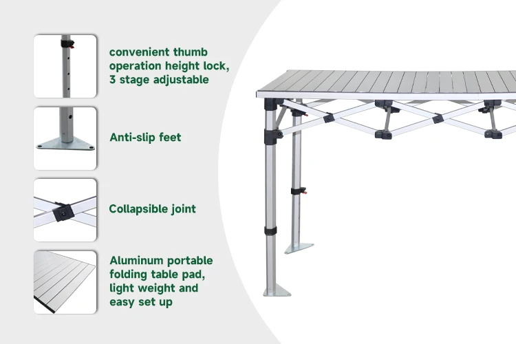 150x55cm Modern portable outdoor Camping table aluminum Height  Adjustable folding  table