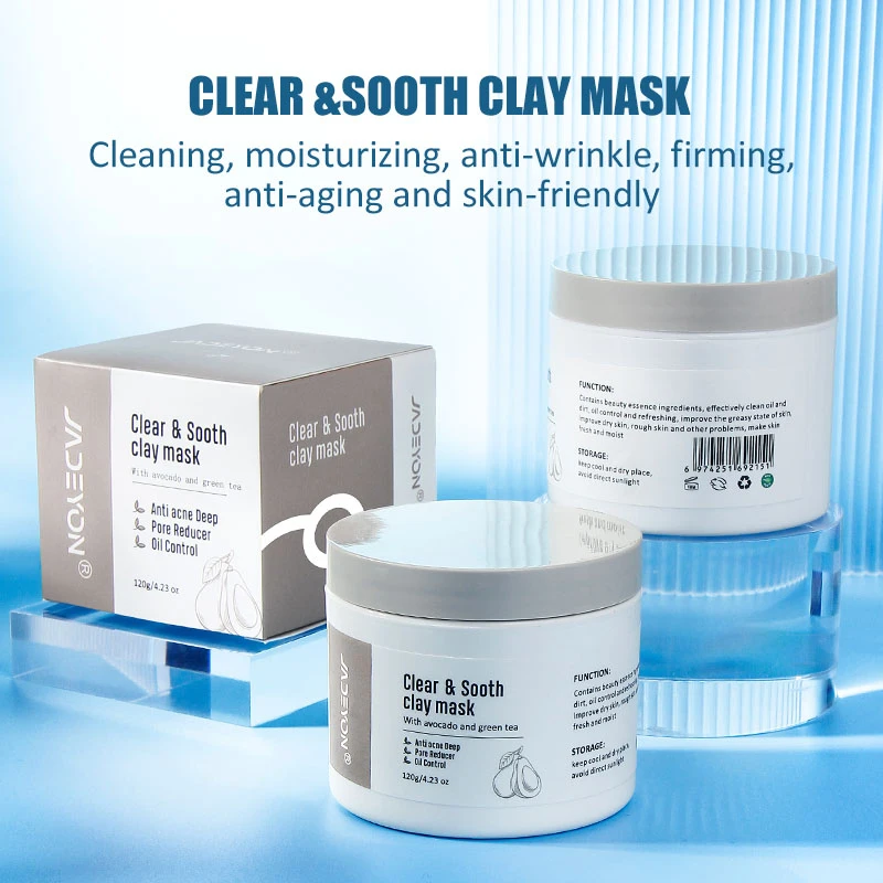 JADEYON 120g Clear & Sooth Clay Mask with Vitamin E and Niacinamide Avocado Main Ingredient for Hydration Anti-Wrinkle Firming