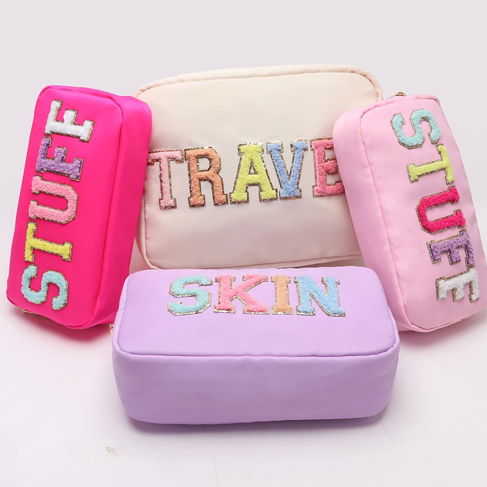 Keymay Candy Multi Colors DIY Large Storage Travel Waterproof Nylon Zipper Makeup Pouch Nylon Cosmetic Bag Travel Toiletry Bag