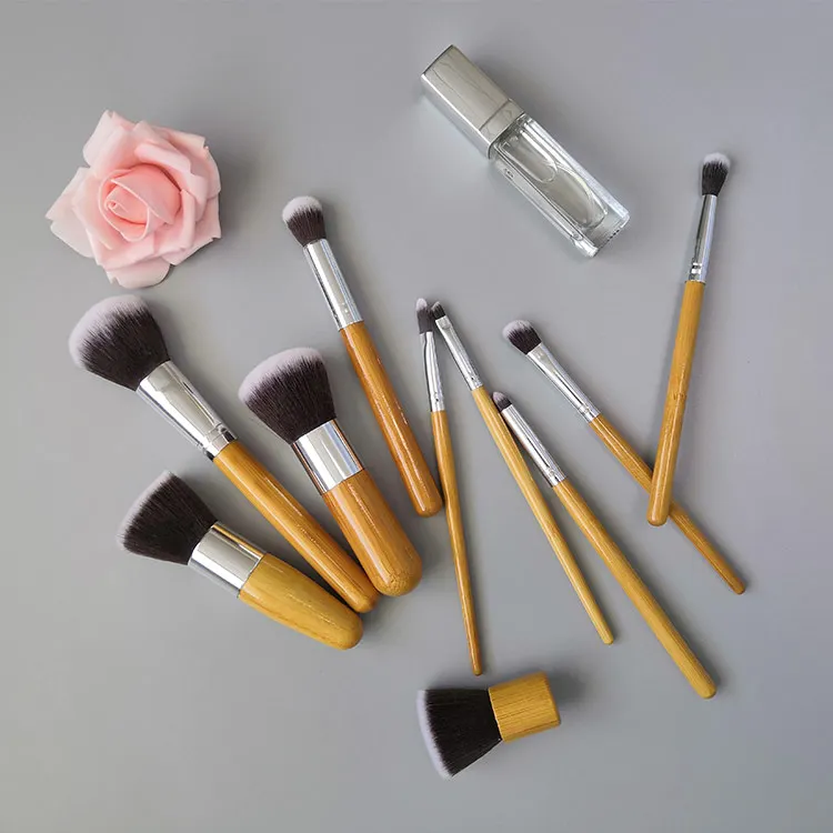 10Pcs Makeup Brush Set Professional bamboo handle Foundation Powder Eyebrow Eyeshadow Eyebrow Concealer smudge Brushes Kits
