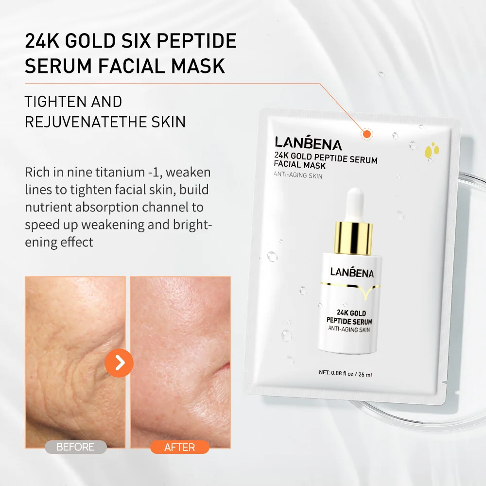 LANBENA Wholesale Oligopeptide Hyaluronic Acid Vitamin C 24K Gold Peptide Serum Skin Care Beauty Face Mask Sheet 6 Types
