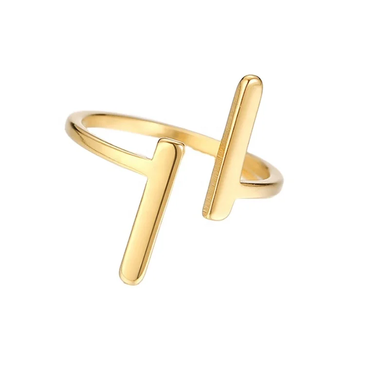 Wholesale pink rose gold rings finger PVD real yellow gold plated fashion stainless steel ring women jewelry