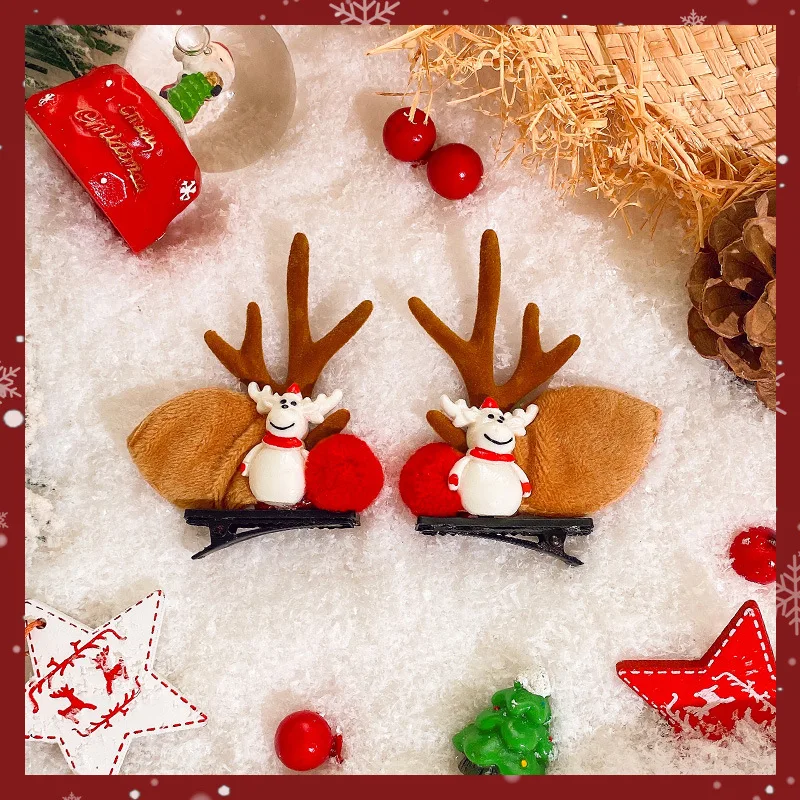 Lovely Merry Christmas Elk Hairpin Antler Deer Horn Hair Clip for Children